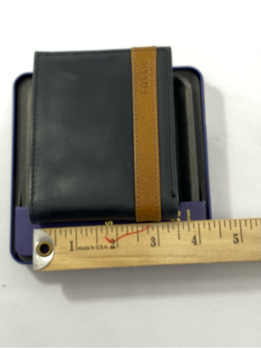 Fossil Classic Men's Black & Tan Genuine Leather Bifold With Flip ID Wallet NWT - Picture 12 of 13